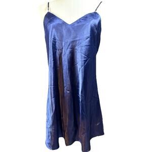 Dark Blue Satin Slip Dress Mini Boho Chic Sleeveless Sleep Solutions Size Large